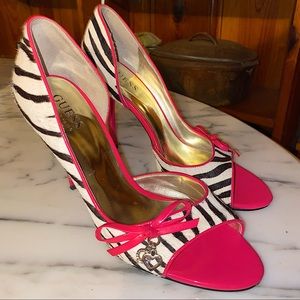 Guess Fuzzy Zebra Hot Pink Heels